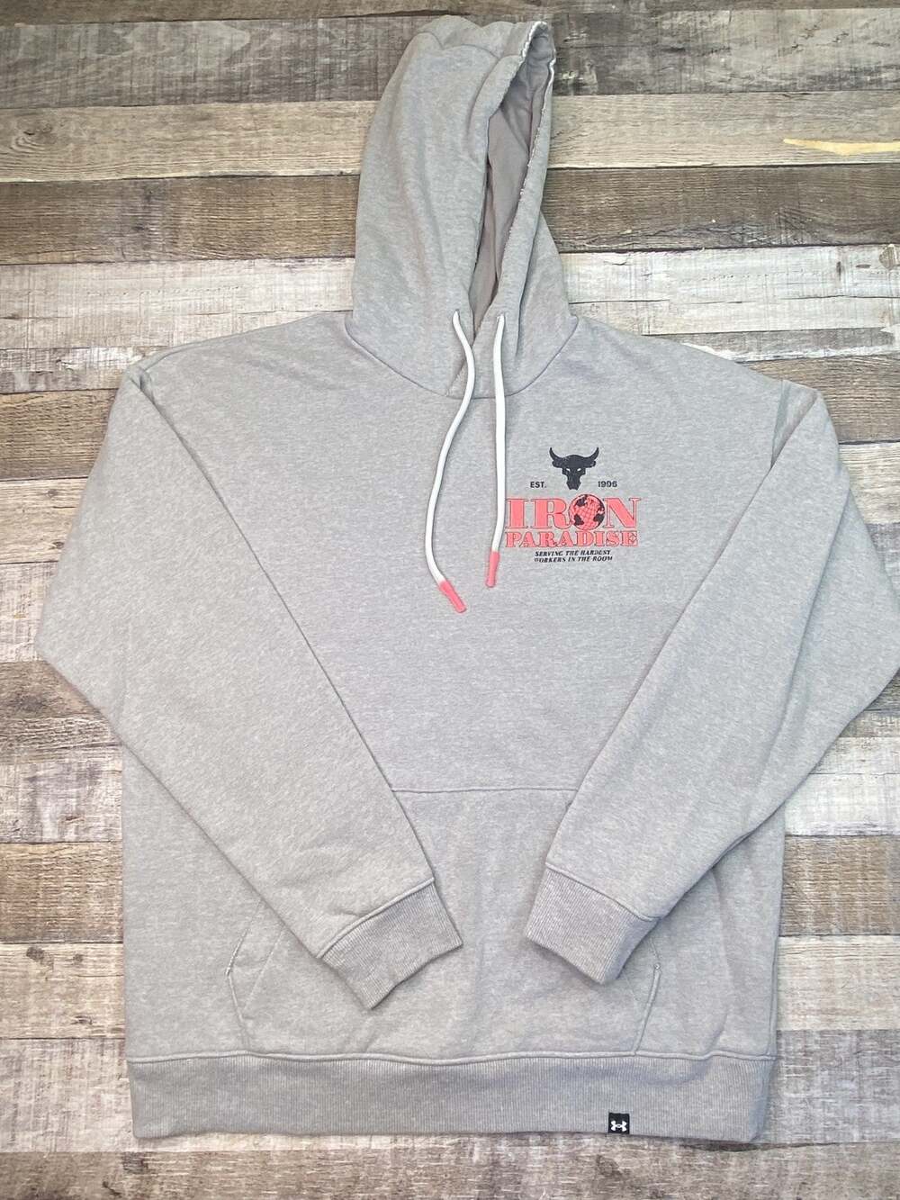 Under Armour Project Rock Iron Paradise Gray Hoodie Men's L Gym Bodybuilding